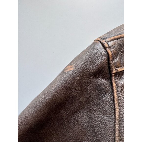 Vintage WILSONS Adventure Bound Brown Leather Aviator Bomber Jacket, Size L - Picture 5 of 16